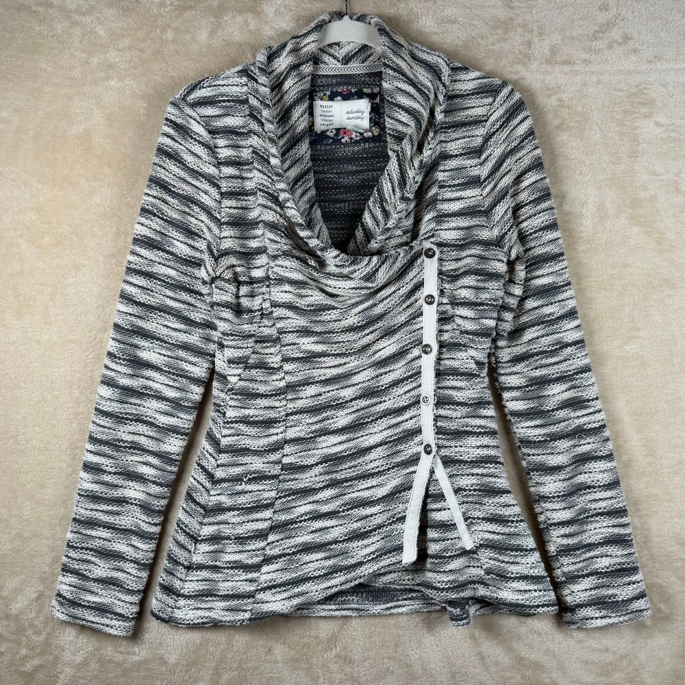 Saturday Sunday Anthropologie Womens Grey Striped‎ Asymmetrical Wrap Cardigan M